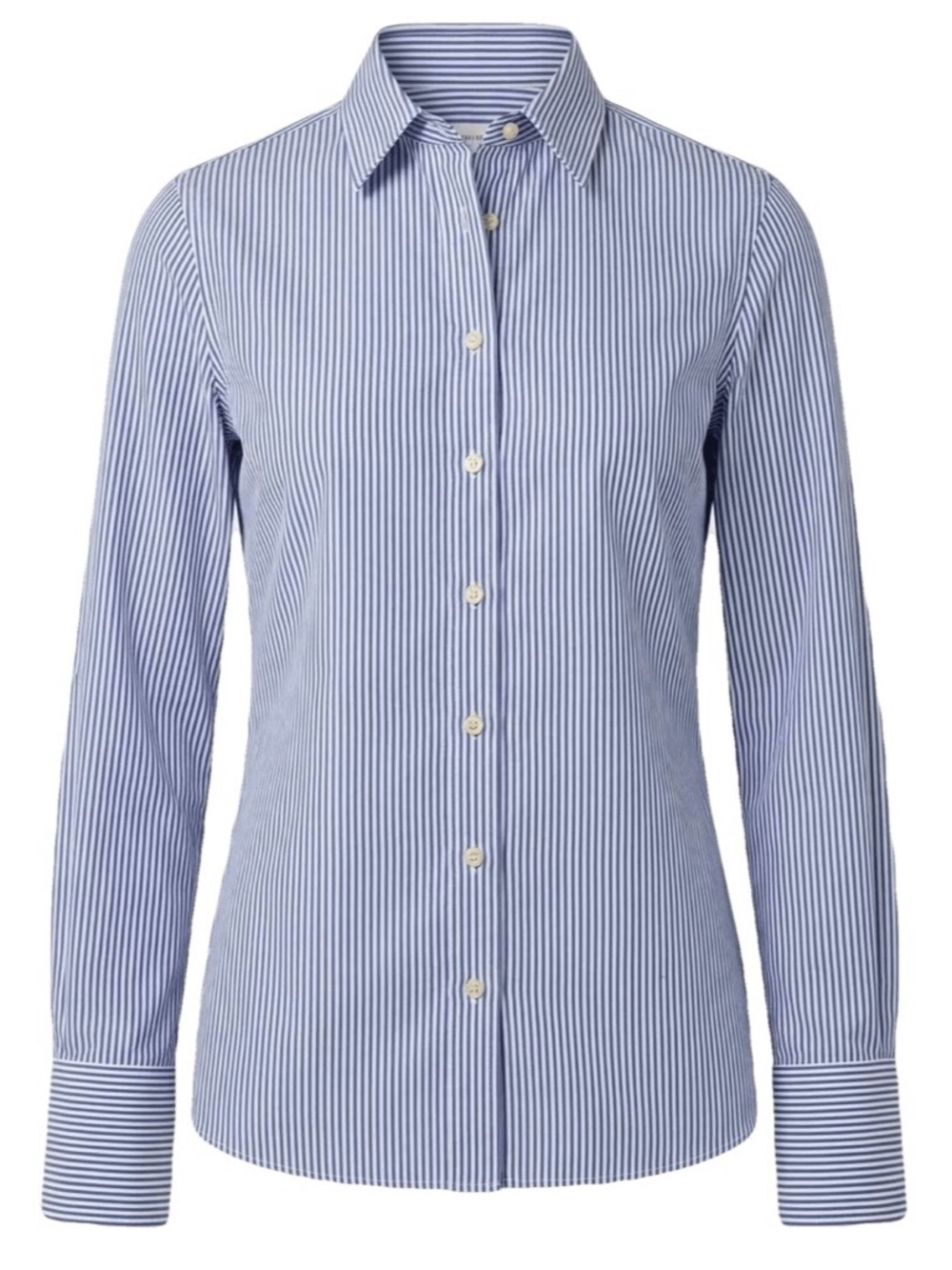 Classic Navy and White Striped Button-Up Shirt (runs small, fits Women size S)